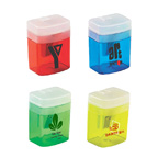 TRANSLUCENT PENCIL SHARPENER WITH FLIP-TOP LIDS