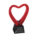 Red Art Glass Heart On Black Glass Base